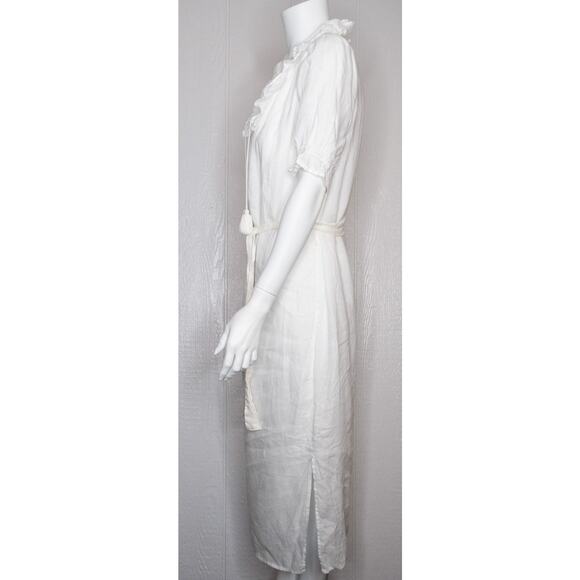 ALEX MILL 'Regan' White Linen Ruffle Collar Midi Dress with Belt MEDIUM - Picture 6 of 10
